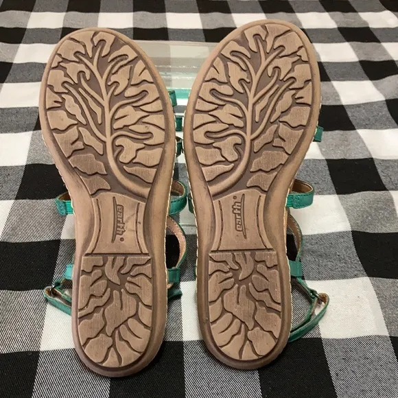 EXC! Earth Teal Green Embellished Sandals Leather Adjustable Cushioned Beads