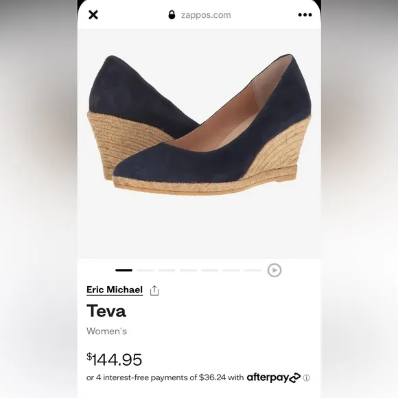 Excellent, like new condition Eric Michael “Teva” Navy Suede Espadrilles, US 7.5