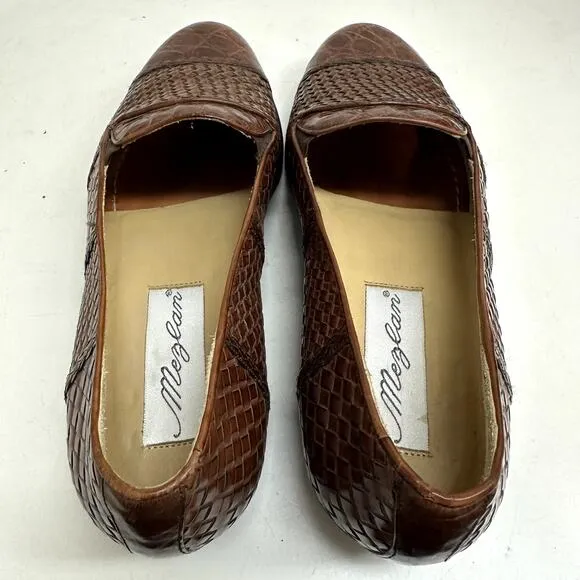 EXCELLENT Mezlan Genuine Crocodile Handmade Woven Venetian Leather Loafers 9.5