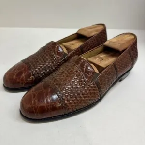 EXCELLENT Mezlan Genuine Crocodile Handmade Woven Venetian Leather Loafers 9.5