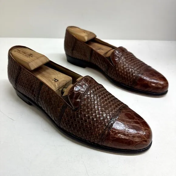 EXCELLENT Mezlan Genuine Crocodile Handmade Woven Venetian Leather Loafers 9.5