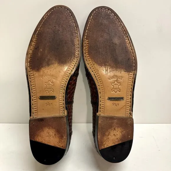 EXCELLENT Mezlan Genuine Crocodile Handmade Woven Venetian Leather Loafers 9.5