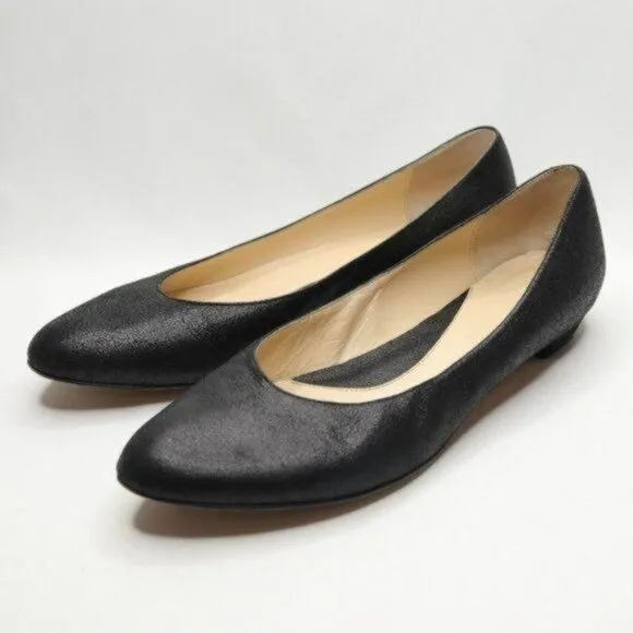 Faconnable Women's Size 7.5 Black Leather Slip On Almond Toe Flats