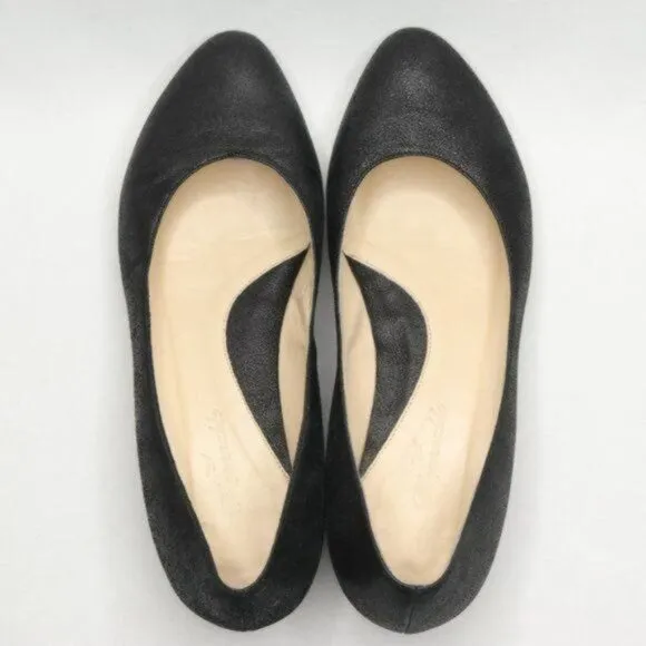 Faconnable Women's Size 7.5 Black Leather Slip On Almond Toe Flats
