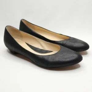 Faconnable Women's Size 7.5 Black Leather Slip On Almond Toe Flats