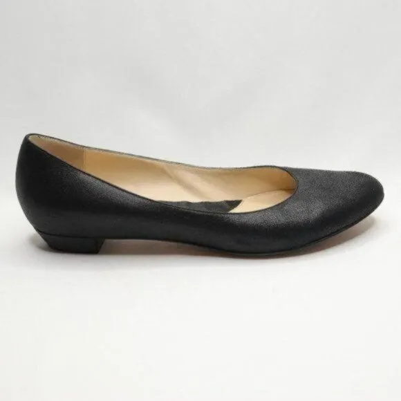 Faconnable Women's Size 7.5 Black Leather Slip On Almond Toe Flats