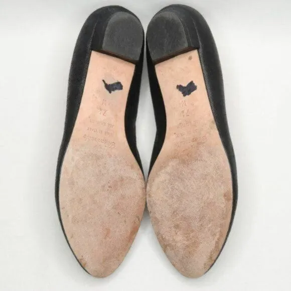 Faconnable Women's Size 7.5 Black Leather Slip On Almond Toe Flats
