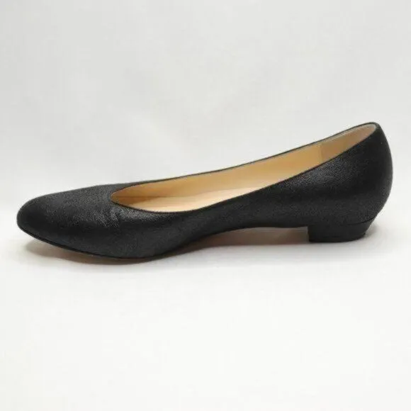 Faconnable Women's Size 7.5 Black Leather Slip On Almond Toe Flats