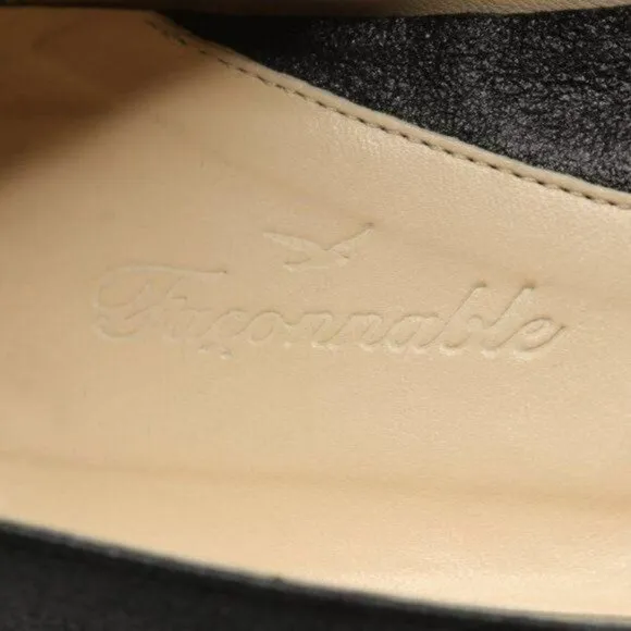 Faconnable Women's Size 7.5 Black Leather Slip On Almond Toe Flats