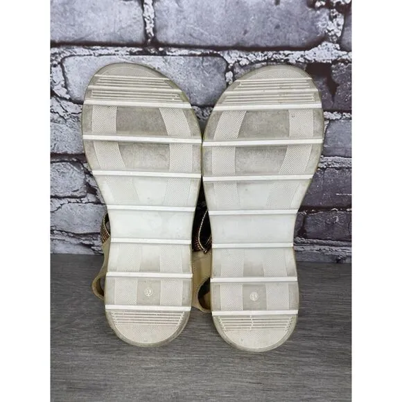 Fantasy Sandals Tan Nubuck Fabric Cross Strap Wedge Flex Sole Women’s 39EU/8.5US