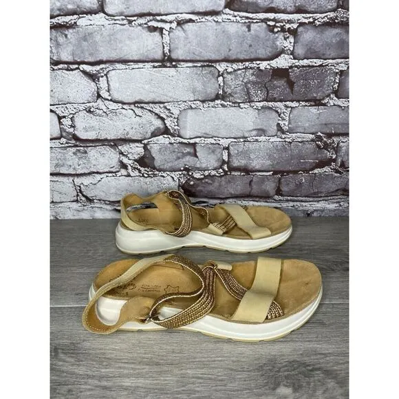 Fantasy Sandals Tan Nubuck Fabric Cross Strap Wedge Flex Sole Women’s 39EU/8.5US
