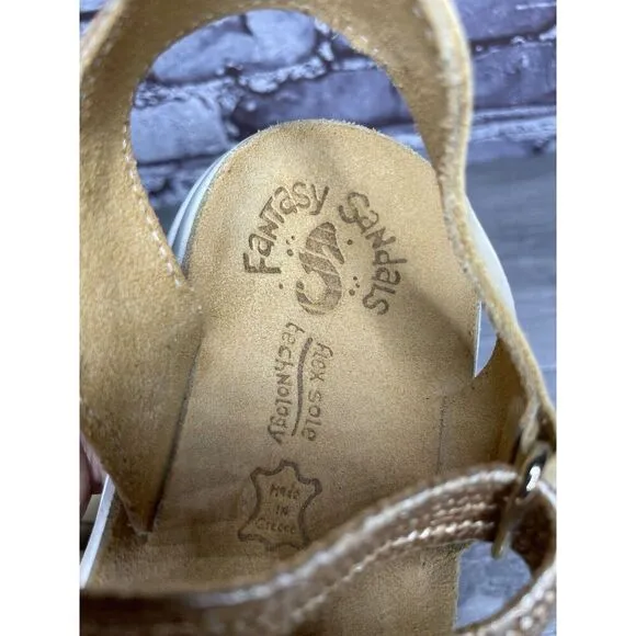 Fantasy Sandals Tan Nubuck Fabric Cross Strap Wedge Flex Sole Women’s 39EU/8.5US