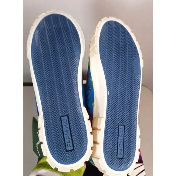 Farm Rio Blue Macaw Tropical Platform Lace Up Sneakers Size 8 NITB