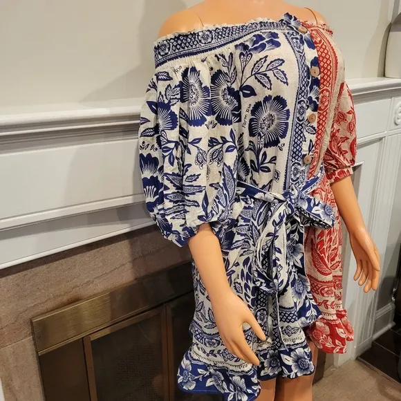 Farm Rio Mixed Pineapple Garden off the shoulder mini Dress.