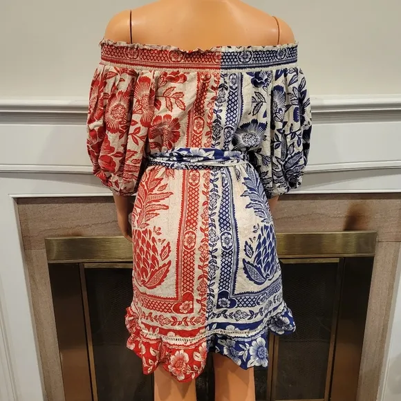 Farm Rio Mixed Pineapple Garden off the shoulder mini Dress.