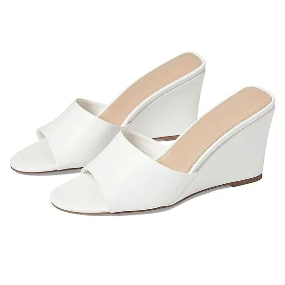 Faryl By Farylrobin Skye Sandals Women's US 12 White Slip On Wedge Heel KHD836