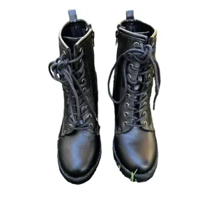 Faux Leather Women’s Heeled Lace Up Black Combat Boots Size 8