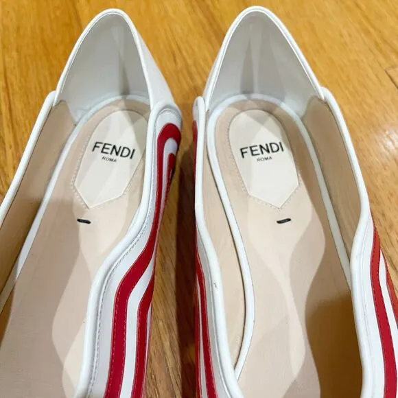 Fendi Peep Toe Summer Flats Womens Size 7.5 Red Leather Wave READ DESCRIPTION