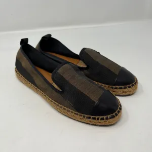 Fendi Pequin Canvas Striped Espadrilles Shoes Black Brown