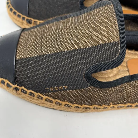 Fendi Pequin Canvas Striped Espadrilles Shoes Black Brown