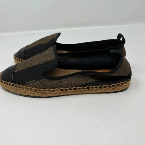 Fendi Pequin Canvas Striped Espadrilles Shoes Black Brown