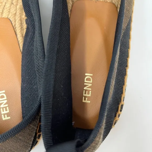 Fendi Pequin Canvas Striped Espadrilles Shoes Black Brown