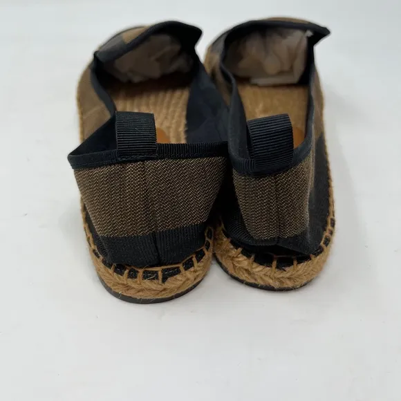 Fendi Pequin Canvas Striped Espadrilles Shoes Black Brown