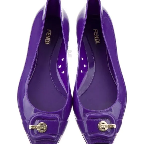 FENDI Purple Rubber Peep Toe Ballet Flats Size 5