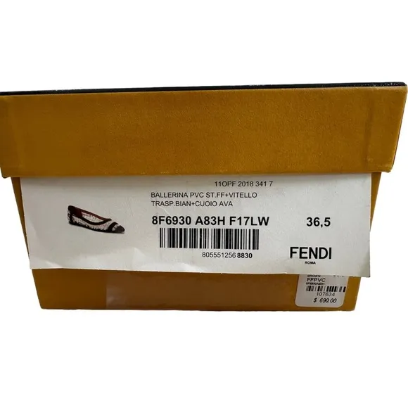 Fendi Zucca FF Logo PVC Leather Ballet Flats Colibri Brown EU 36.5 / US 6