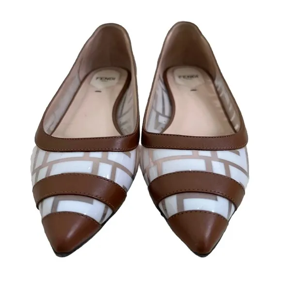 Fendi Zucca FF Logo PVC Leather Ballet Flats Colibri Brown EU 36.5 / US 6