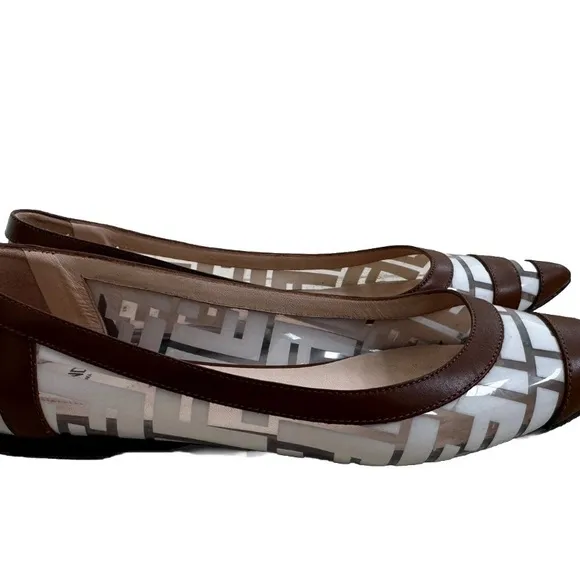 Fendi Zucca FF Logo PVC Leather Ballet Flats Colibri Brown EU 36.5 / US 6