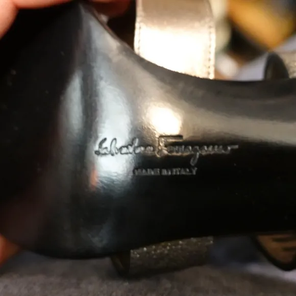 FERRAGAMO Pewter Kitten-Heeled Sandals  w/Wraparound Ankle Strap, size 7