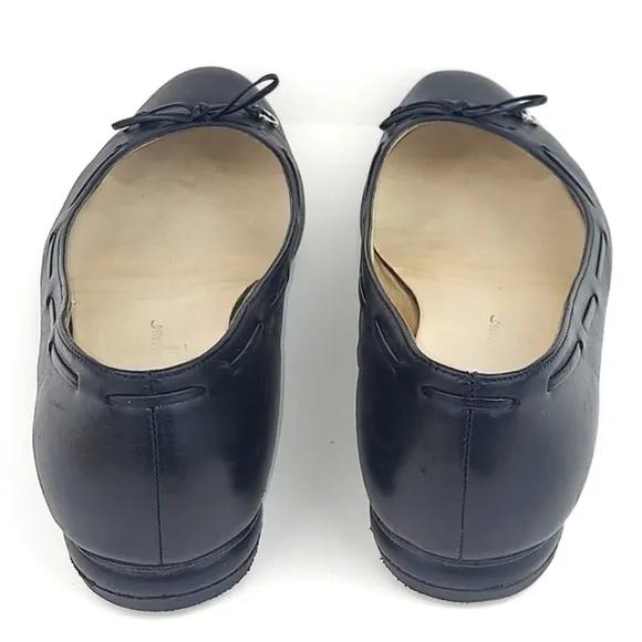 Ferragamo Wide Logo Bow Tie Black Leather Vintage Ballerina Flats Size 10 C