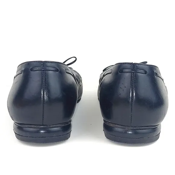 Ferragamo Wide Logo Bow Tie Black Leather Vintage Ballerina Flats Size 10 C