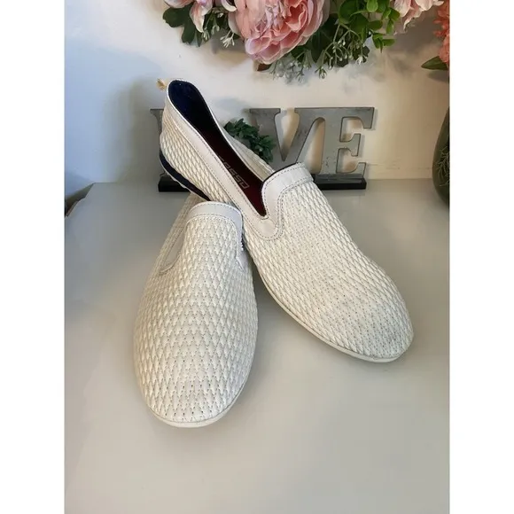 Fiesso by Aurelio‎ Garcia White Woven Men Loafers Slip On Moccasin Shoes Size 11