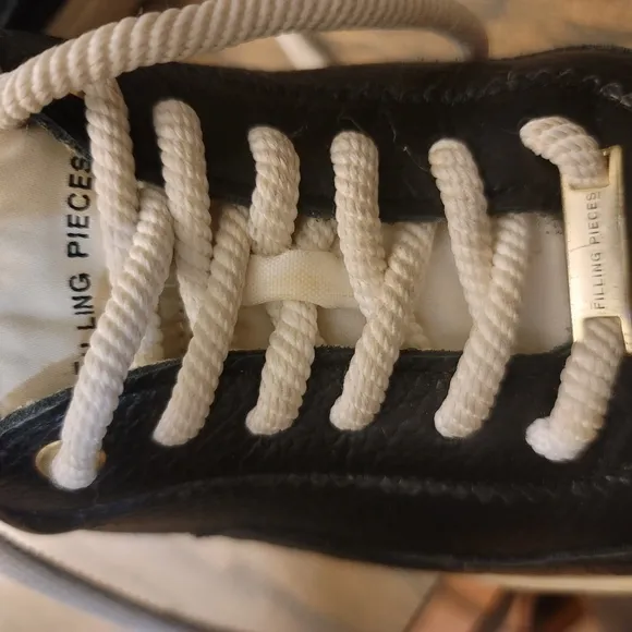 Filling Pieces Men's Pebbled Leather Low Top Black Sneakers Size 42 US 9.5