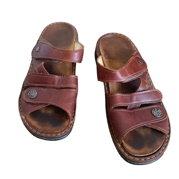 Finn Comfort Brown Leather Strap Sandals, EU 37