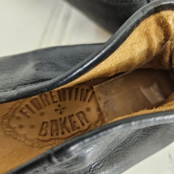 Fiorentini   Baker Ballet Flats Womens Size 39 Black Leather Petal Detail Shoes