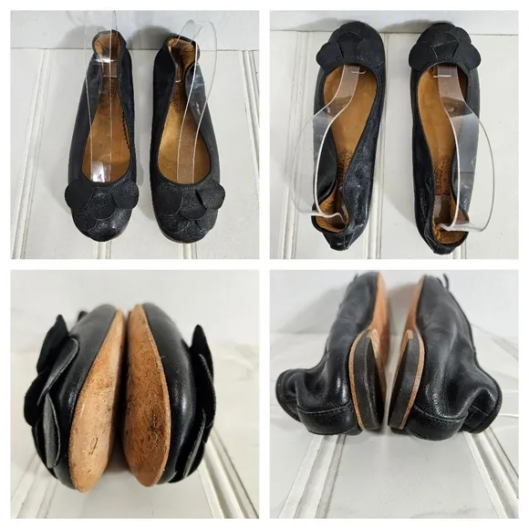 Fiorentini   Baker Ballet Flats Womens Size 39 Black Leather Petal Detail Shoes