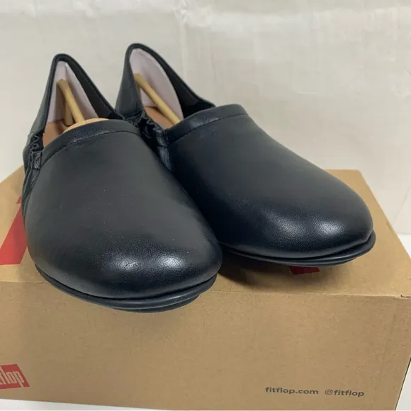 FitFlop Allegro Fold Down Back Ballerina Flats Black Leather Size 7.5 New