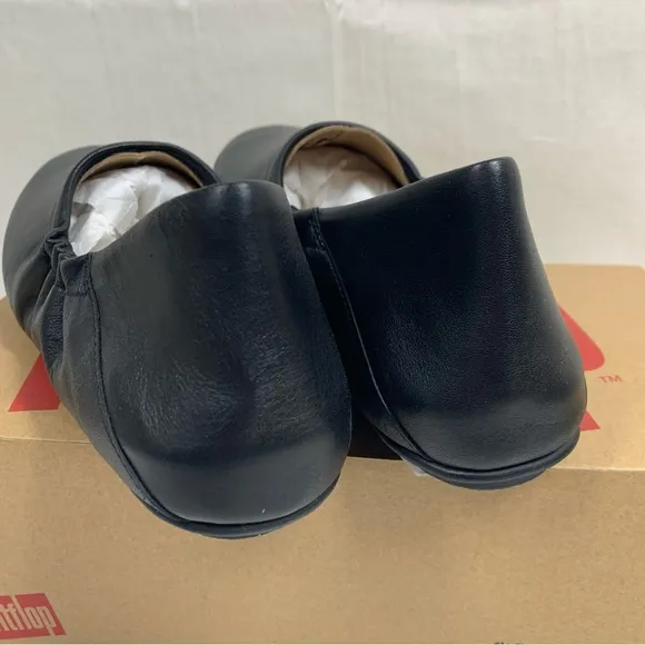 FitFlop Allegro Fold Down Back Ballerina Flats Black Leather Size 7.5 New