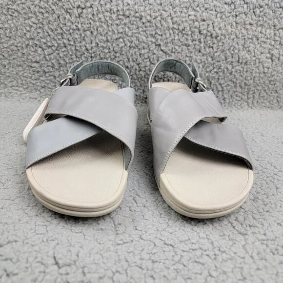 FitFlop Lulu Cross Back Strap Leather Sandals Leather Dove Blue Women's 8