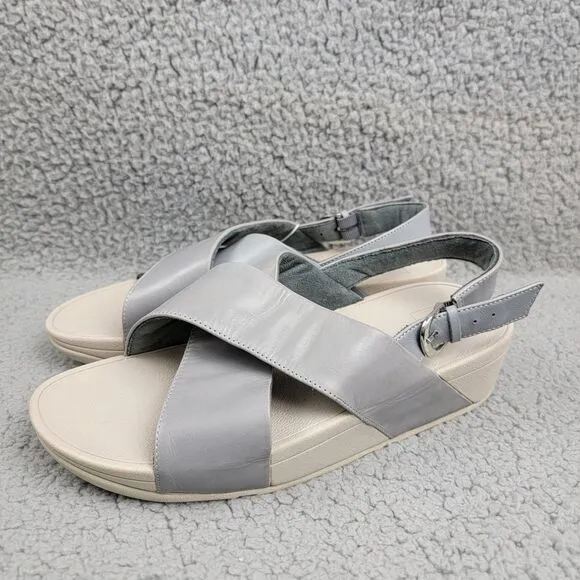 FitFlop Lulu Cross Back Strap Leather Sandals Leather Dove Blue Women's 8