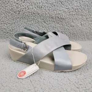 FitFlop Lulu Cross Back Strap Leather Sandals Leather Dove Blue Women's 8