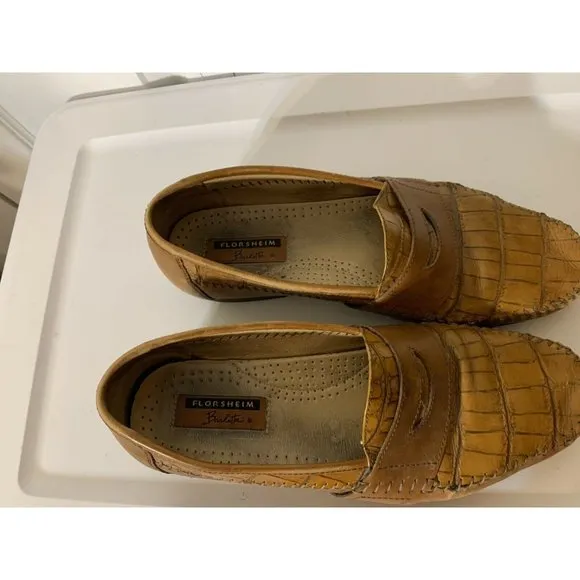 FLORSHEIM BARLETTA, MEN'S SZ 10 EEE BROWN WOVEN LEATHER LOAFERS Croc Pattern‎