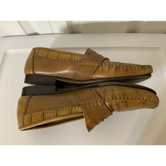 FLORSHEIM BARLETTA, MEN'S SZ 10 EEE BROWN WOVEN LEATHER LOAFERS Croc Pattern‎