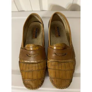 FLORSHEIM BARLETTA, MEN'S SZ 10 EEE BROWN WOVEN LEATHER LOAFERS Croc Pattern‎