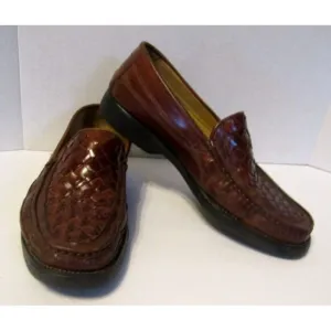 Florsheim Marshall Loafers Brown Woven Leather Slip On Shoes Size 10.5 D