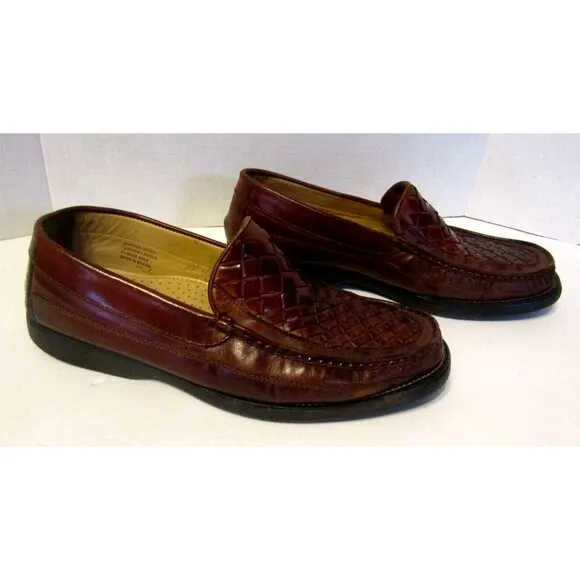 Florsheim Marshall Loafers Brown Woven Leather Slip On Shoes Size 10.5 D