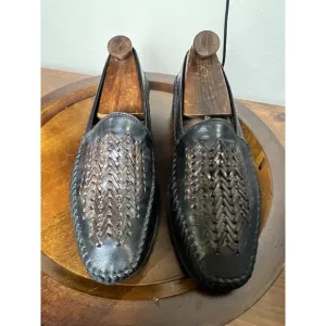 Florsheim Woven Leather Loafers 10 Eee Black Brown Slip On Braided